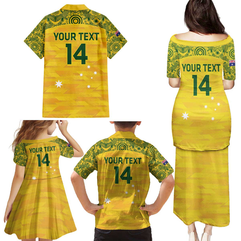 Custom Australia Matildas Family Matching Puletasi and Hawaiian Shirt National Color Indigenous Art