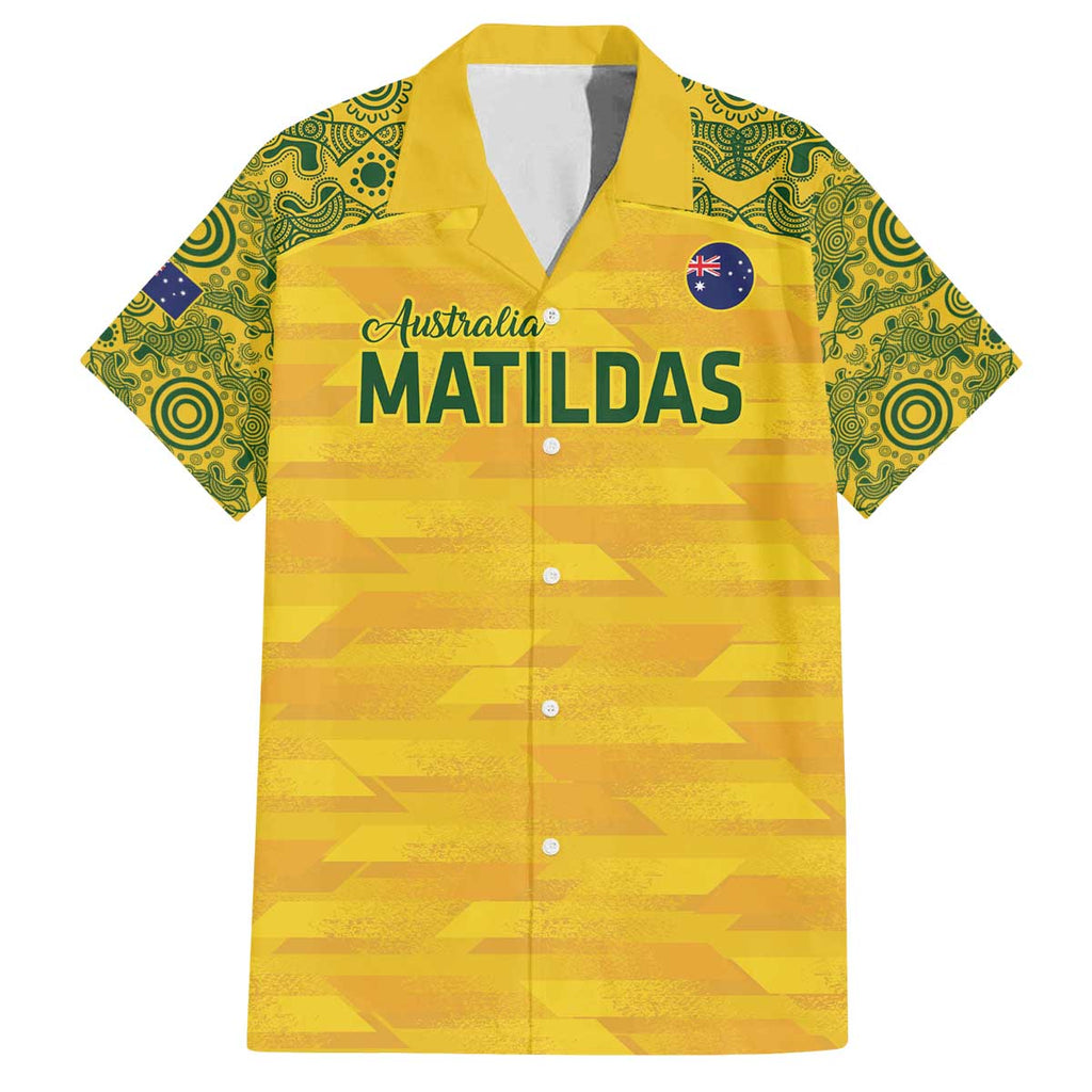 Custom Australia Matildas Family Matching Puletasi and Hawaiian Shirt National Color Indigenous Art