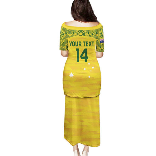 Custom Australia Matildas Family Matching Puletasi and Hawaiian Shirt National Color Indigenous Art