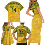 Custom Australia Matildas Family Matching Short Sleeve Bodycon Dress and Hawaiian Shirt National Color Indigenous Art
