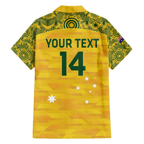 Custom Australia Matildas Family Matching Short Sleeve Bodycon Dress and Hawaiian Shirt National Color Indigenous Art