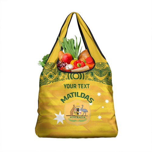 Custom Australia Matildas Grocery Bag National Color Indigenous Art
