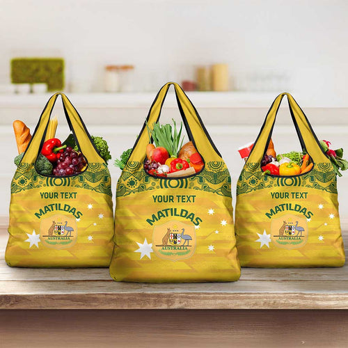 Custom Australia Matildas Grocery Bag National Color Indigenous Art