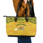 Custom Australia Matildas Leather Tote Bag National Color Indigenous Art
