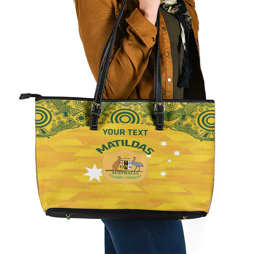 Custom Australia Matildas Leather Tote Bag National Color Indigenous Art