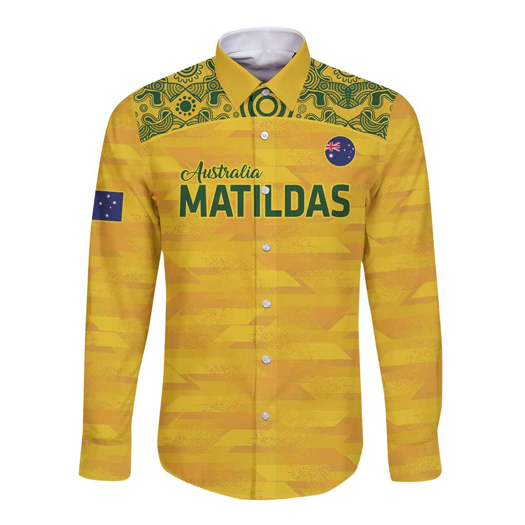 Custom Australia Matildas Long Sleeve Button Shirt National Color Indigenous Art