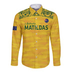 Custom Australia Matildas Long Sleeve Button Shirt National Color Indigenous Art