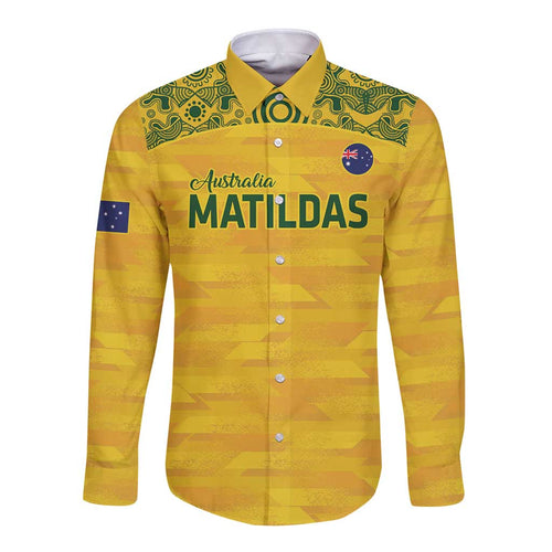 Custom Australia Matildas Long Sleeve Button Shirt National Color Indigenous Art