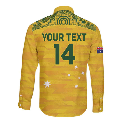 Custom Australia Matildas Long Sleeve Button Shirt National Color Indigenous Art