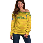 Custom Australia Matildas Off Shoulder Sweater National Color Indigenous Art