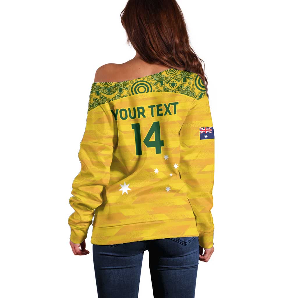 Custom Australia Matildas Off Shoulder Sweater National Color Indigenous Art