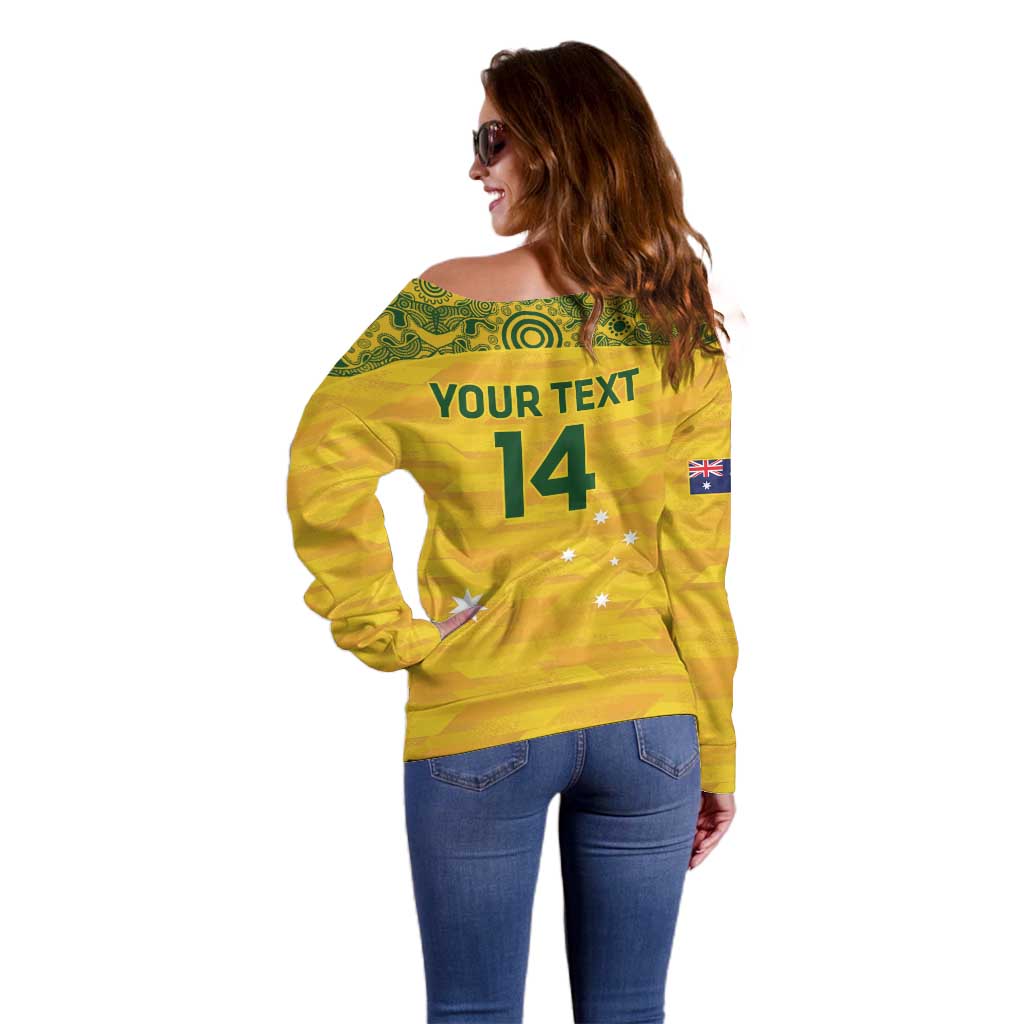 Custom Australia Matildas Off Shoulder Sweater National Color Indigenous Art