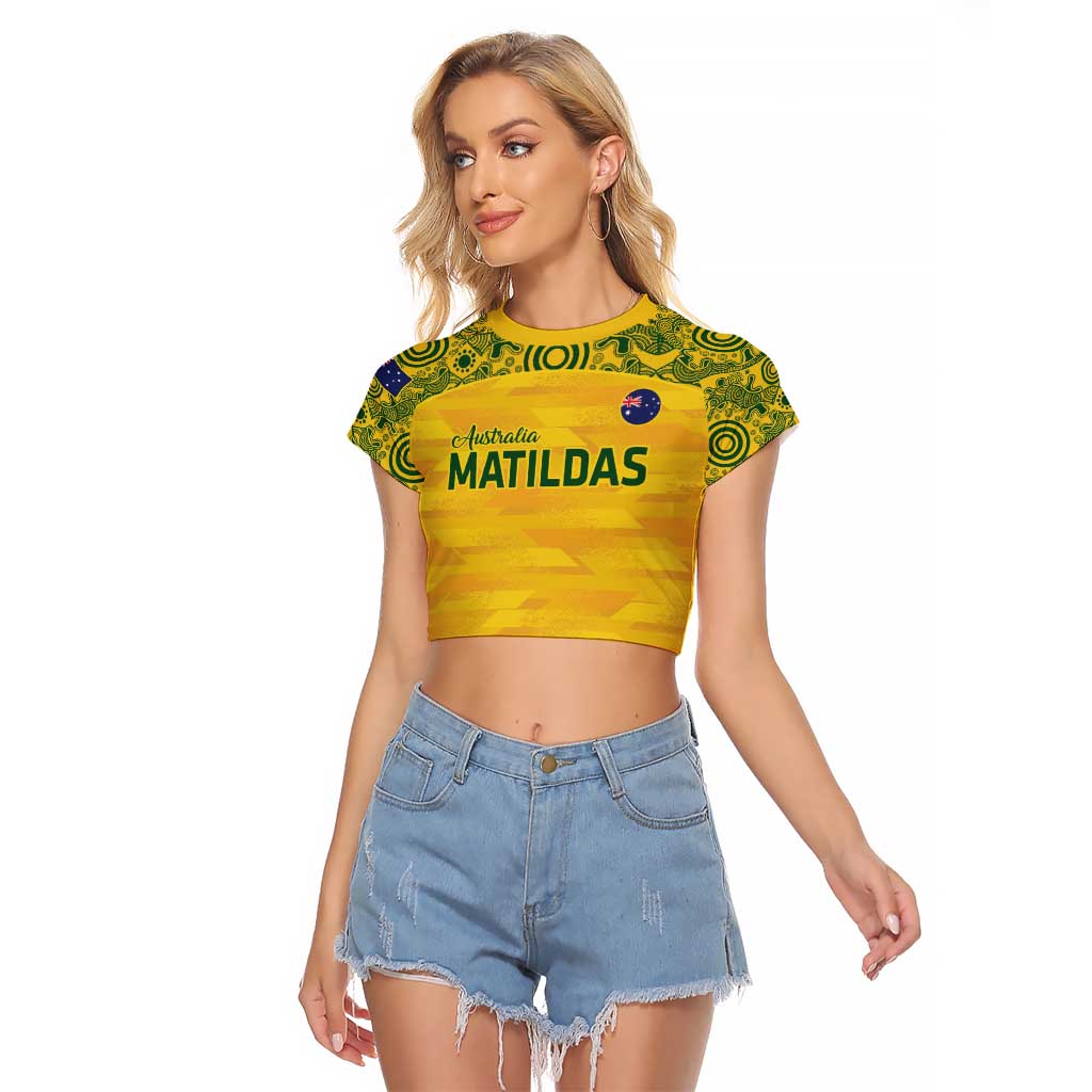 Custom Australia Matildas Raglan Cropped T Shirt National Color Indigenous Art