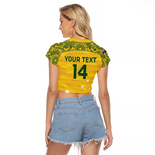 Custom Australia Matildas Raglan Cropped T Shirt National Color Indigenous Art