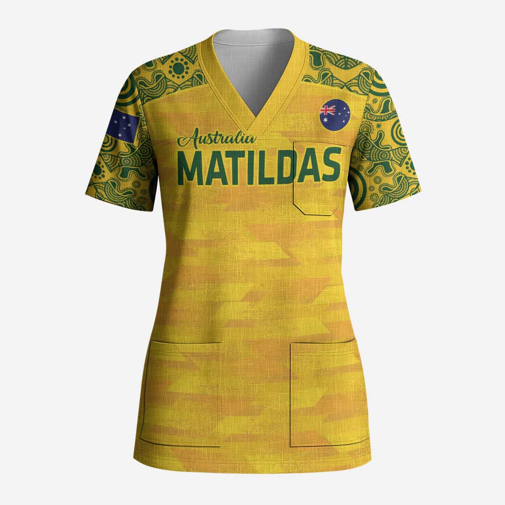 Custom Australia Matildas Scrub Top National Color Indigenous Art - Aussie Hoodie