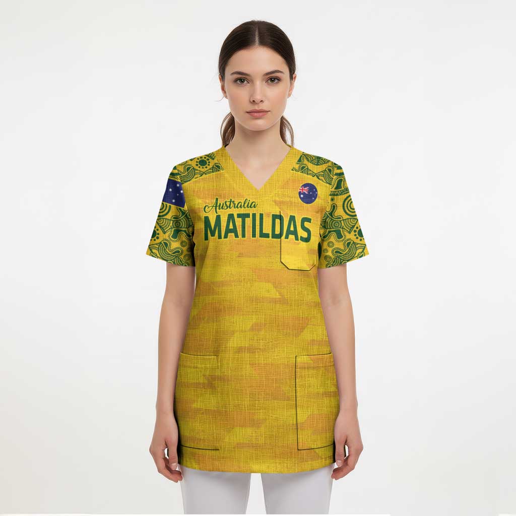 Custom Australia Matildas Scrub Top National Color Indigenous Art - Aussie Hoodie