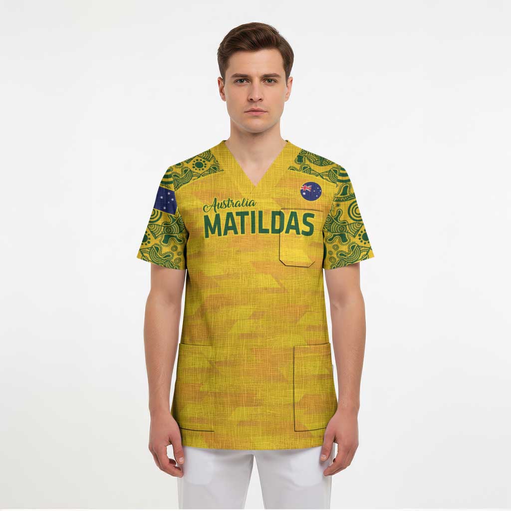 Custom Australia Matildas Scrub Top National Color Indigenous Art - Aussie Hoodie