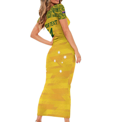 Custom Australia Matildas Short Sleeve Bodycon Dress National Color Indigenous Art