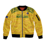 Custom Australia Matildas Sleeve Zip Bomber Jacket National Color Indigenous Art
