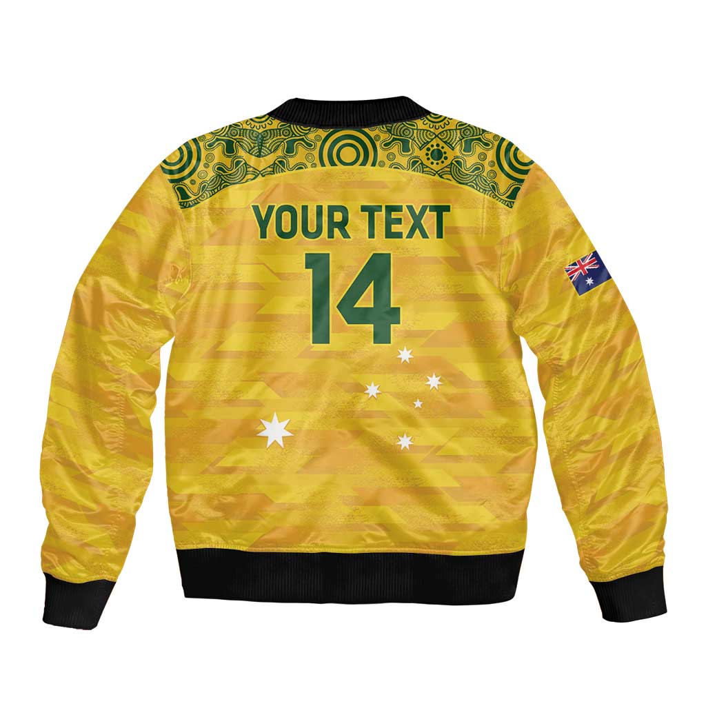 Custom Australia Matildas Sleeve Zip Bomber Jacket National Color Indigenous Art