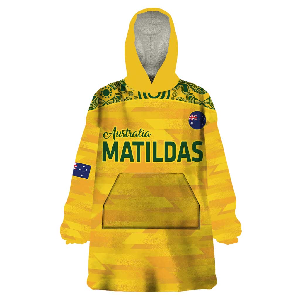 Custom Australia Matildas Wearable Blanket Hoodie National Color Indigenous Art