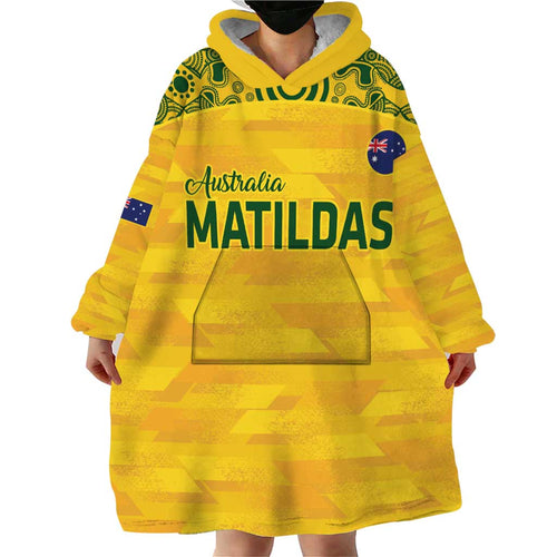 Custom Australia Matildas Wearable Blanket Hoodie National Color Indigenous Art
