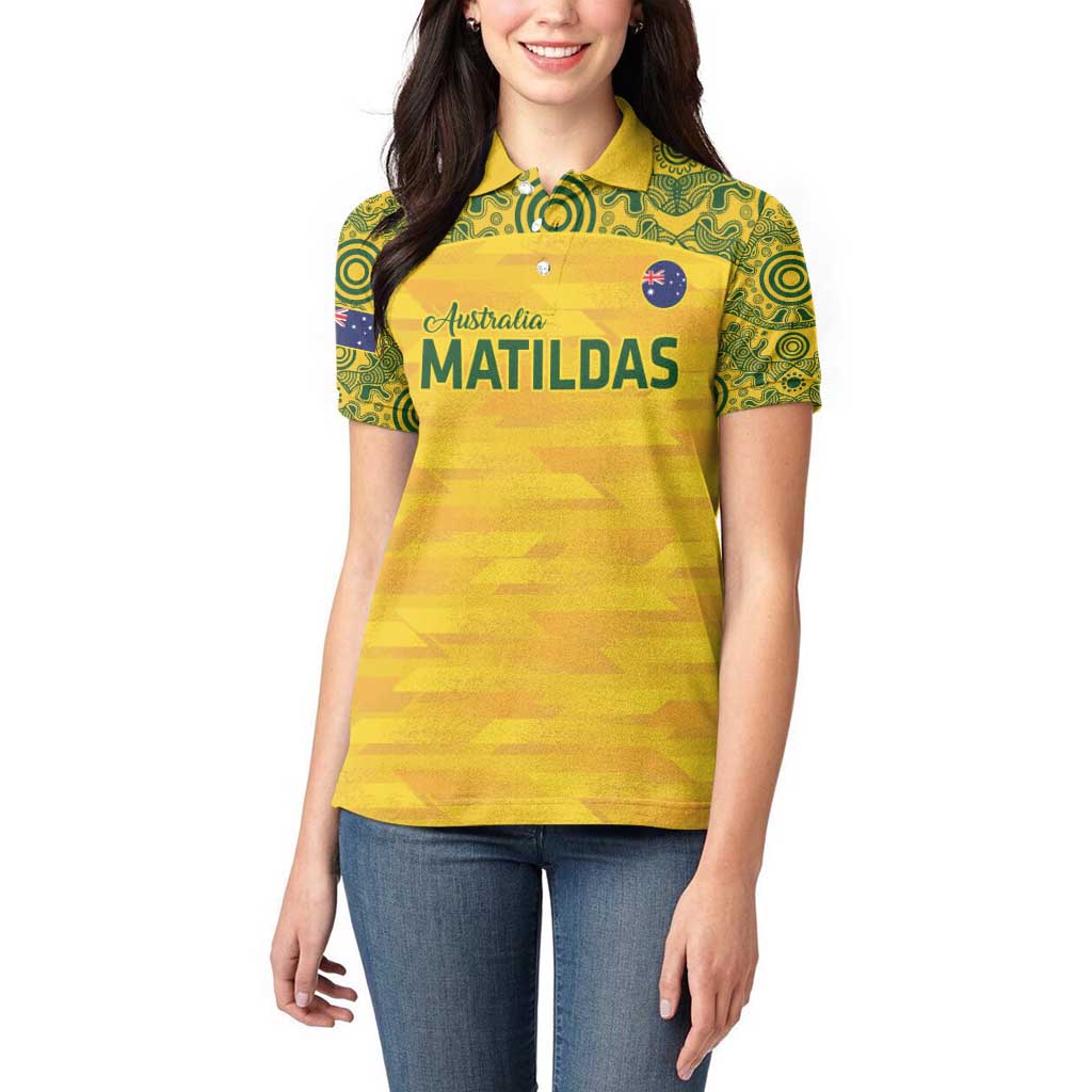Custom Australia Matildas Women Polo Shirt National Color Indigenous Art