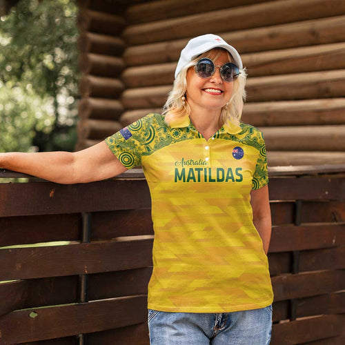 Custom Australia Matildas Women Polo Shirt National Color Indigenous Art