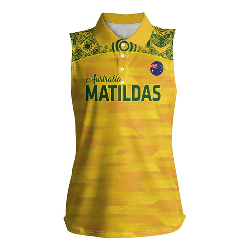 Custom Australia Matildas Women Sleeveless Polo Shirt National Color Indigenous Art