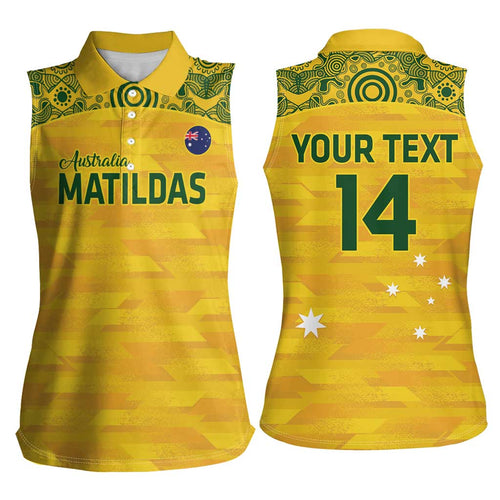 Custom Australia Matildas Women Sleeveless Polo Shirt National Color Indigenous Art