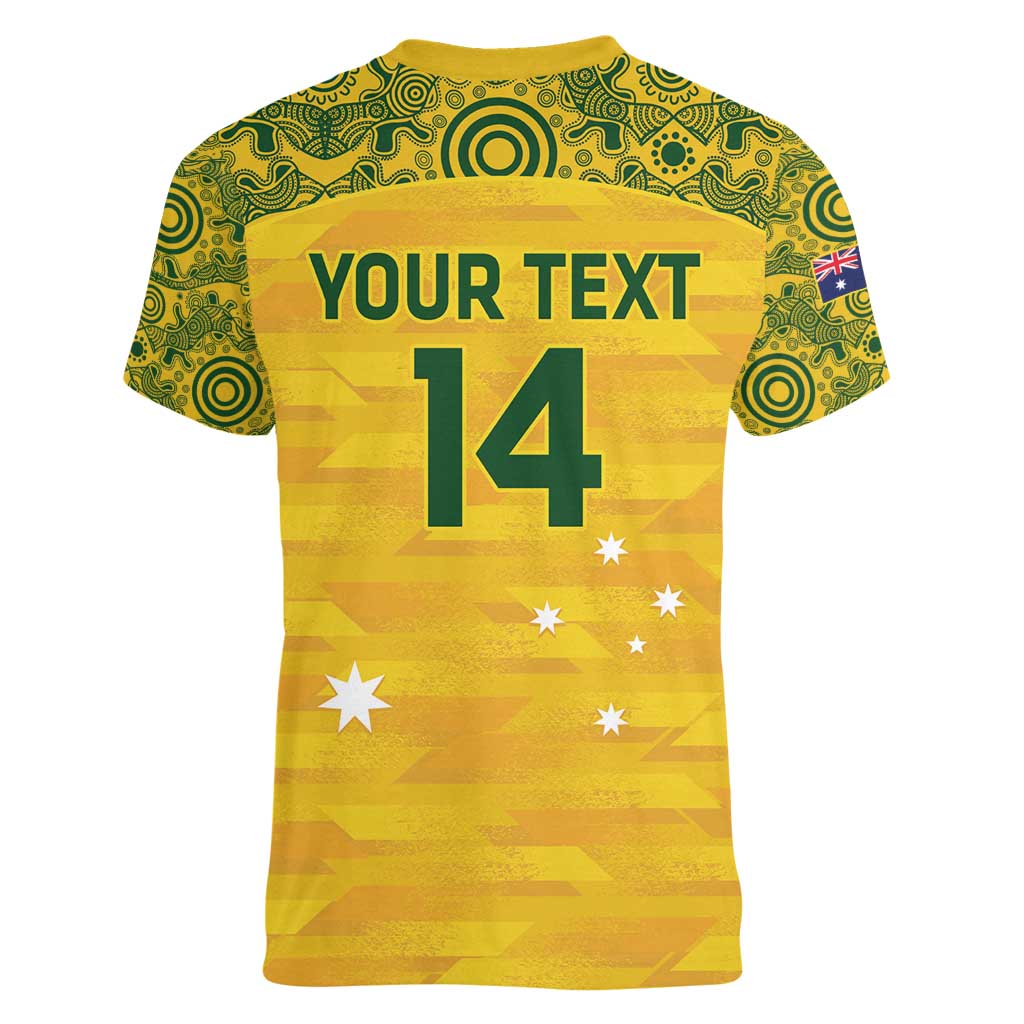 Custom Australia Matildas Women V-Neck T-Shirt National Color Indigenous Art