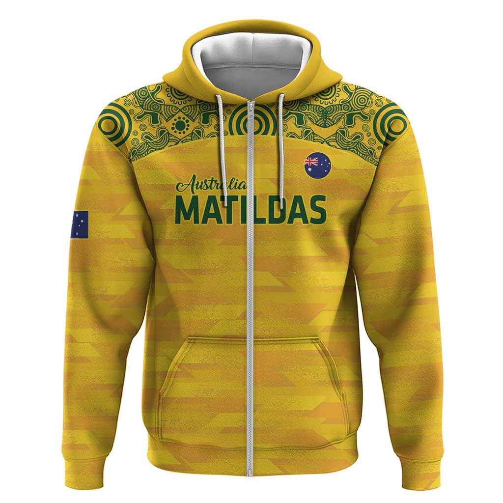 Custom Australia Matildas Zip Hoodie National Color Indigenous Art