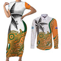 Custom Fiji And Australia Rugby Couples Matching Short Sleeve Bodycon Dress and Long Sleeve Button Shirt Fijian Palm Tree Mix Aussie Kangaroo