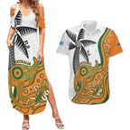Custom Fiji And Australia Rugby Couples Matching Summer Maxi Dress and Hawaiian Shirt Fijian Palm Tree Mix Aussie Kangaroo