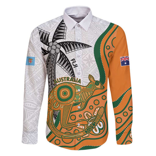 Custom Fiji And Australia Rugby Family Matching Off Shoulder Maxi Dress and Hawaiian Shirt Fijian Palm Tree Mix Aussie Kangaroo
