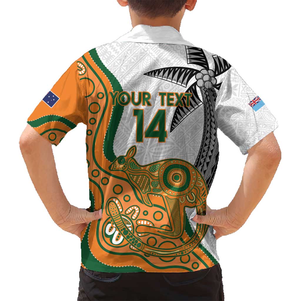 Custom Fiji And Australia Rugby Family Matching Summer Maxi Dress and Hawaiian Shirt Fijian Palm Tree Mix Aussie Kangaroo