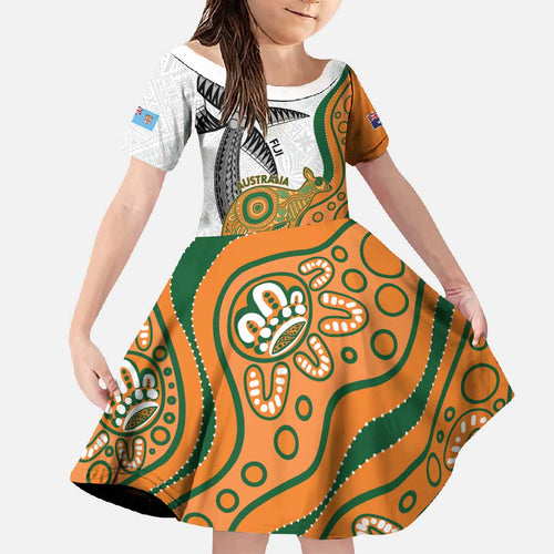 Custom Fiji And Australia Rugby Family Matching Summer Maxi Dress and Hawaiian Shirt Fijian Palm Tree Mix Aussie Kangaroo
