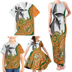 Custom Fiji And Australia Rugby Family Matching Tank Maxi Dress and Hawaiian Shirt Fijian Palm Tree Mix Aussie Kangaroo
