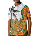 Custom Fiji And Australia Rugby Kid Polo Shirt Fijian Palm Tree Mix Aussie Kangaroo