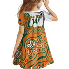 Custom Fiji And Australia Rugby Kid Short Sleeve Dress Fijian Palm Tree Mix Aussie Kangaroo
