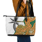 Custom Fiji And Australia Rugby Leather Tote Bag Fijian Palm Tree Mix Aussie Kangaroo