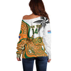 Custom Fiji And Australia Rugby Off Shoulder Sweater Fijian Palm Tree Mix Aussie Kangaroo