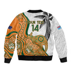 Custom Fiji And Australia Rugby Sleeve Zip Bomber Jacket Fijian Palm Tree Mix Aussie Kangaroo