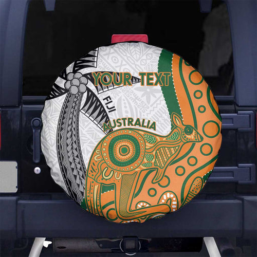 Custom Fiji And Australia Rugby Spare Tire Cover Fijian Palm Tree Mix Aussie Kangaroo
