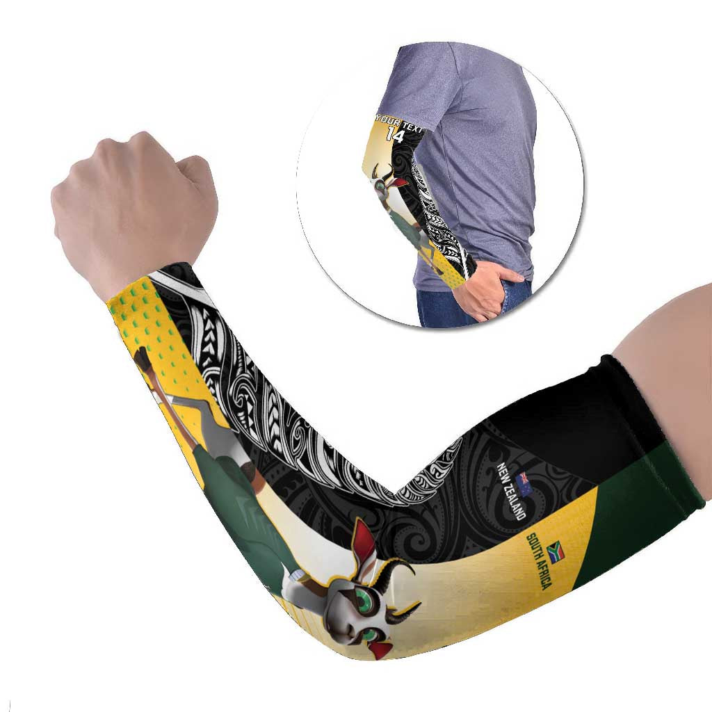 New Zealand and South Africa Rugby Custom Arm Sleeves Maori Silver Fern Springbok Together - Aussie Hoodie
