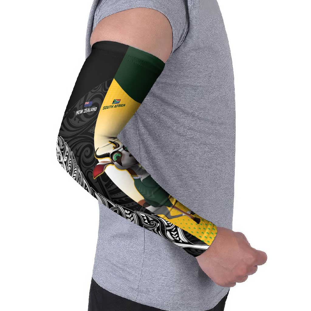 New Zealand and South Africa Rugby Custom Arm Sleeves Maori Silver Fern Springbok Together - Aussie Hoodie