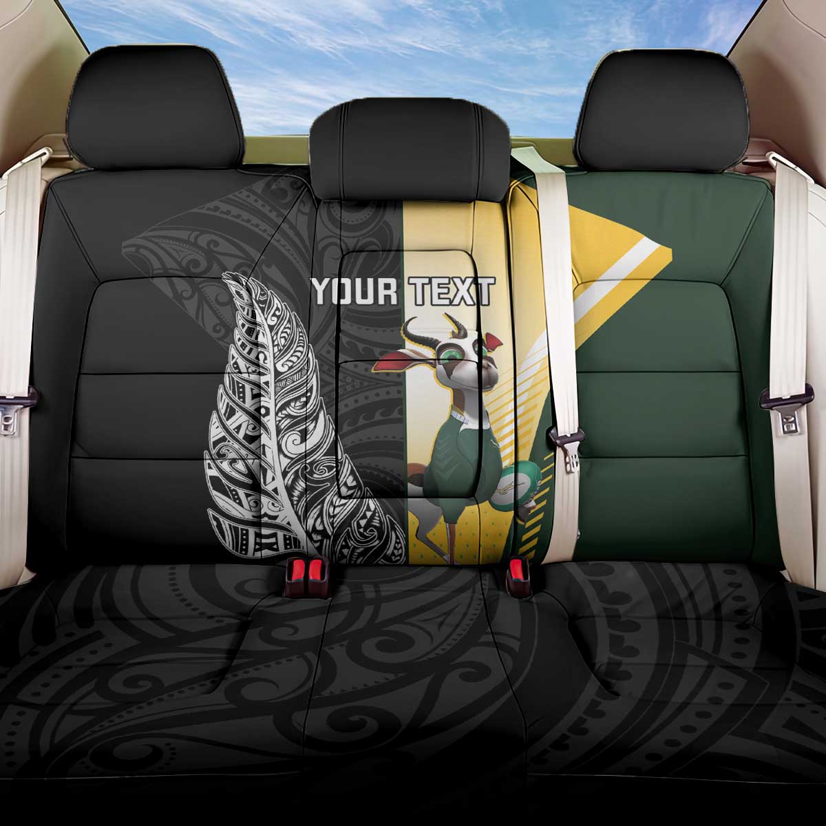 New Zealand and South Africa Rugby Custom Back Car Seat Cover Maori Silver Fern Springbok Together - Aussie Hoodie