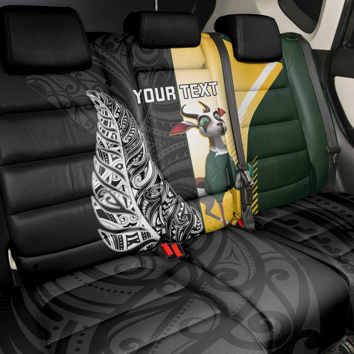 New Zealand and South Africa Rugby Custom Back Car Seat Cover Maori Silver Fern Springbok Together - Aussie Hoodie