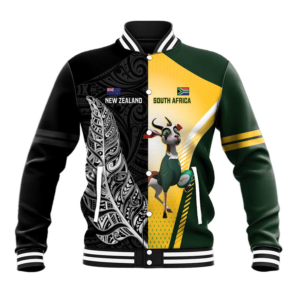 New Zealand and South Africa Rugby Custom Baseball Jacket Maori Silver Fern Springbok Together - Aussie Hoodie