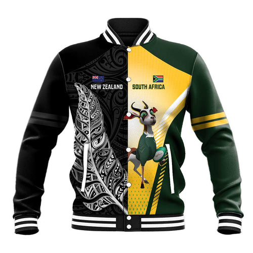 New Zealand and South Africa Rugby Custom Baseball Jacket Maori Silver Fern Springbok Together - Aussie Hoodie
